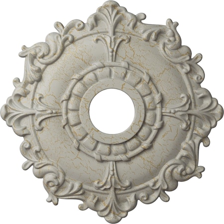 Ekena Millwork Riley Ceiling Medallion (Canopies up to 4 5/8"), 18"OD x 3 1/2"ID x 1 1/2"P, Pot of Cream Crackle CM18RLPCC